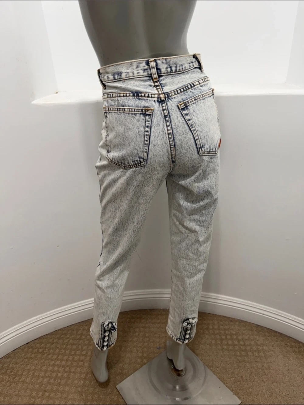Vintage Jordache 1980s High-Rise Acid Wash Jeans with Knots and Bow Accents